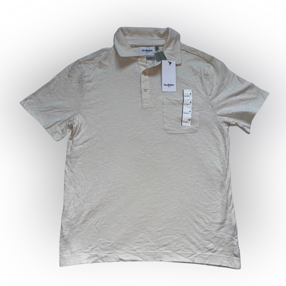 Goodfellow & Co Men’s Cream Short Sleeve Polo w/ No Roll Collar NWT Sizes M